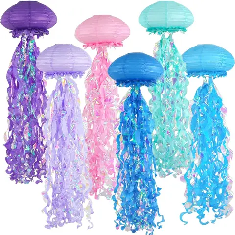 ADLKGG Jellyfish Paper Lanterns, Blue Pink Purple Under The Sea Party Decorations, Hanging Jelly Fish for Mermaid Ocean Themed B