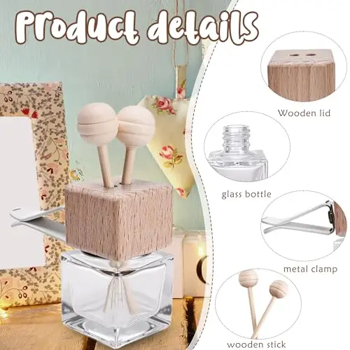 

64 Refillable Glass Air Freshener Diffusers With Natural Wood Lid, Metal Hanging Clip, Reed Sticks And Organza Pouches