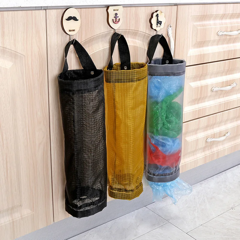 Home Grocery Bag Holder Wall Mount Plastic Bag Holder Dispenser Hanging Storage Trash Garbage Bag Kitchen Garbage Organizer