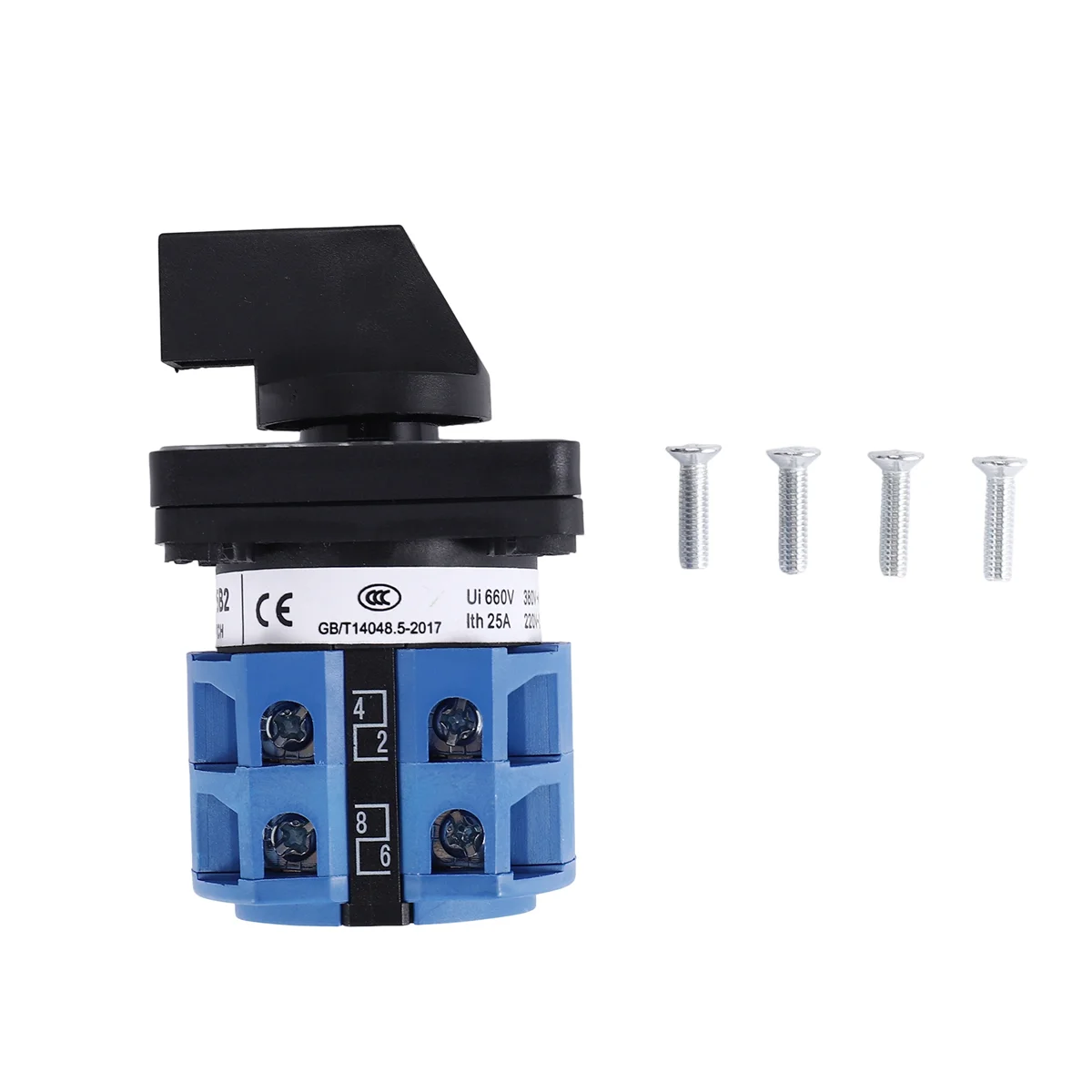 AC660V 25A 2-Pole 3-Position Momentary Plastic Rotary Changeover Switch Blue+Black