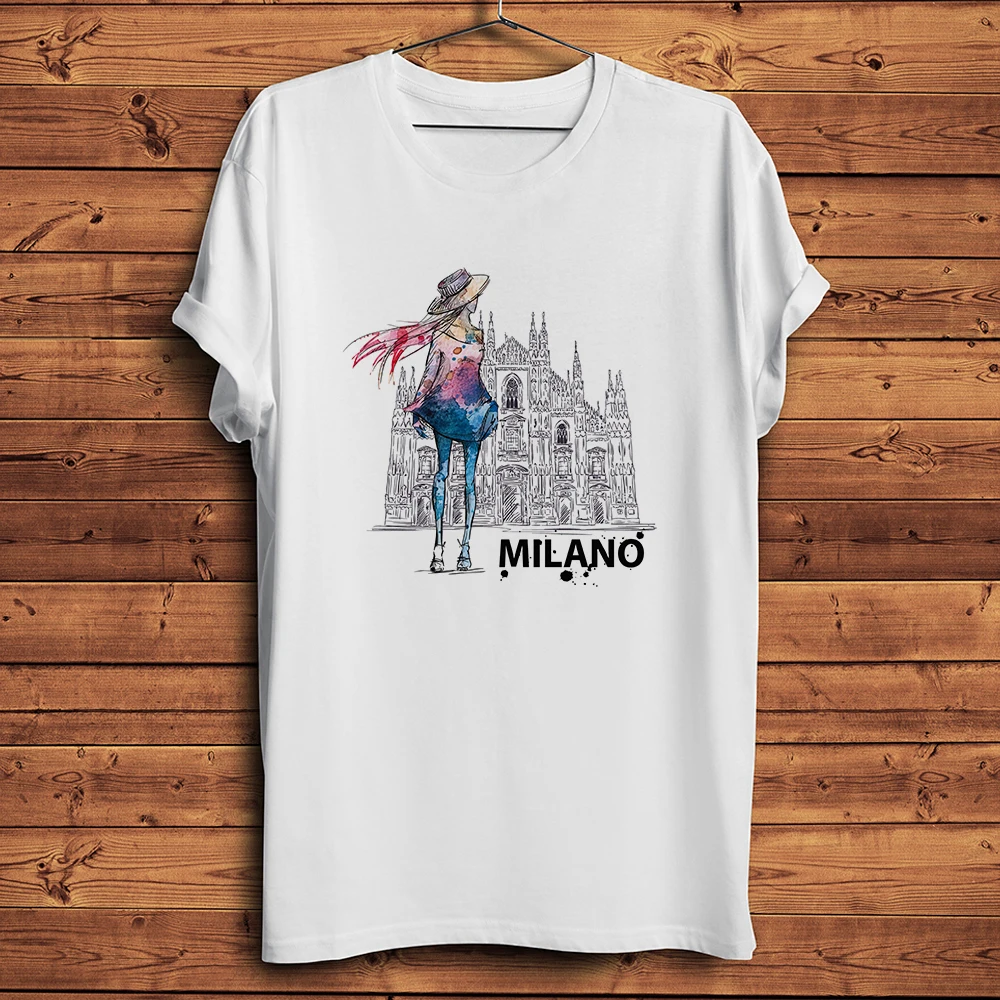 Moda menina em duomo di milano, camiseta unissex engraçada, masculina homme verão branco casual manga curta camiseta legal, estampa respirável