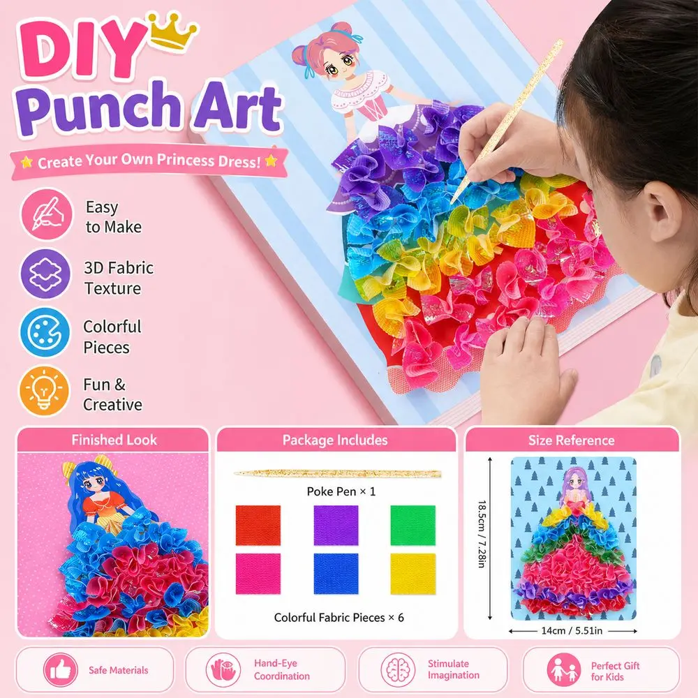 4Pcs/Set Princess Theme Poke Art Activity Sheets Animal Patterns Pen Accessories Included Dress-Up Sticker Set DIY Crafts