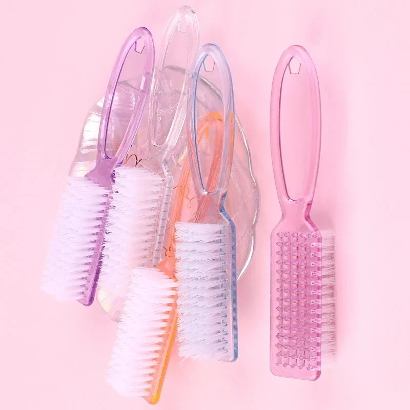 Multifunctional Nail Brush Cleaning Brushes Cleaner Scrubbing Pedicure Toes Manicure 1pcs Plastic Transparent Handle Grip Brush