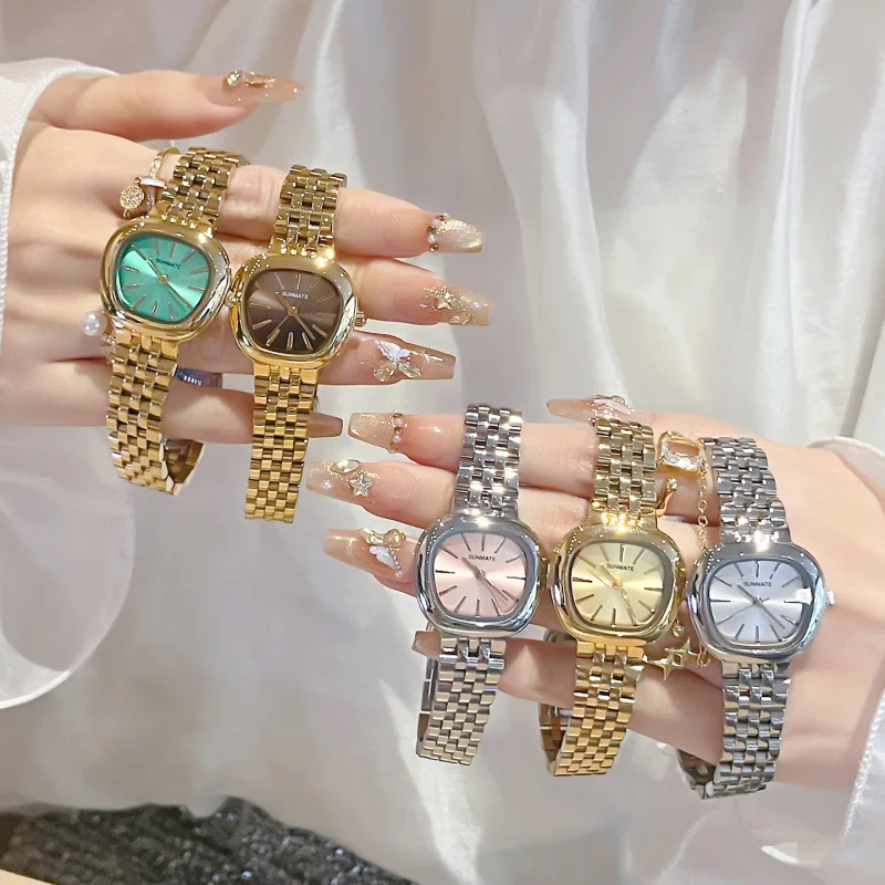 New Women's Workplace Series Luxury Steel Strip Irregular Dial Gold Coffee Waterproof Quartz Watch for Women Relogio Feminino