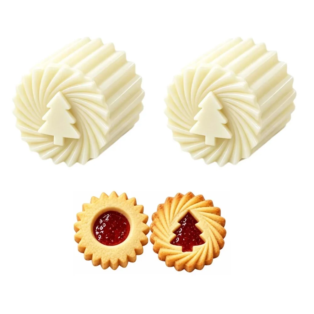 1/2pcs Double‑Sided Christmas Tree Pastry Mold Detachable Non-Stick Sunflower Cake Press Mold Interchangeable Pattern