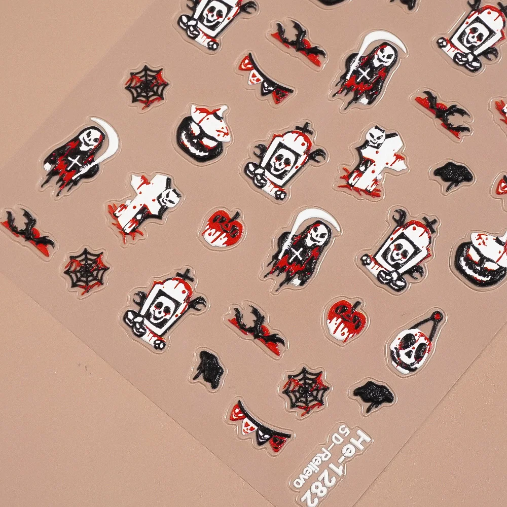 

1/5/10pcs Skull Bat Wpider Web Nail Stickers Dark Horror Halloween 5D Embossed Nail Stickers For DIY Manicure Decoration Decals