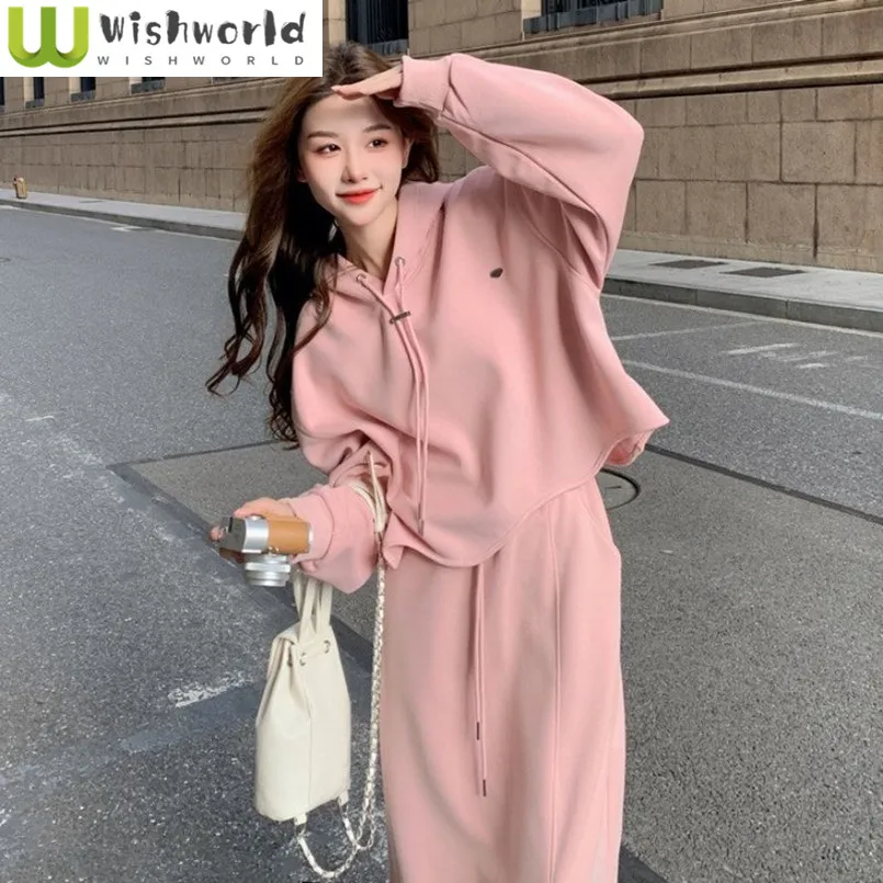 

Fashion Hooded Top Set for Women's Autumn and Winter New Style Casual Temperament Half Skirt Two-piece Set