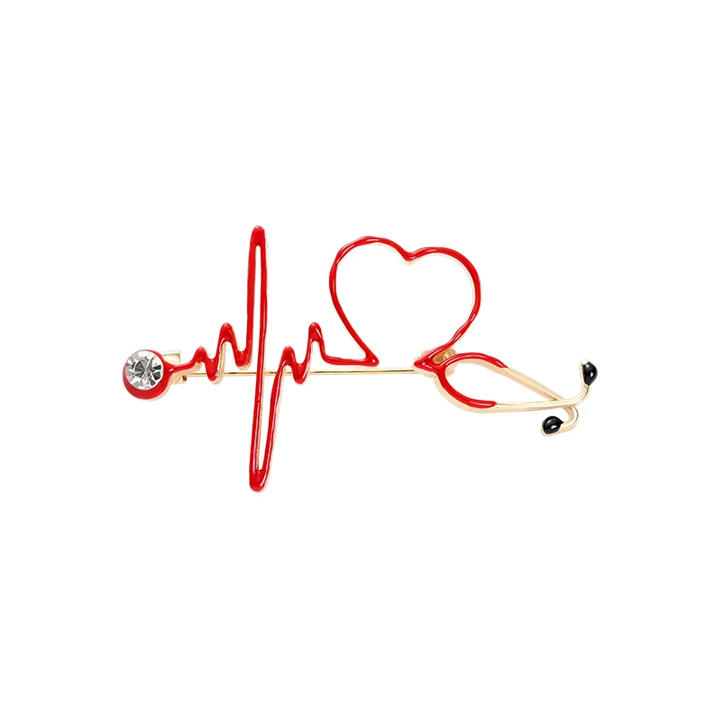 Red Heart Stethoscope Brooch Doctor Nurse Enamel Pins Electrocardiogram Collar Lapel Pin Unisex Medical Jewelry Gift Wholesale image 4