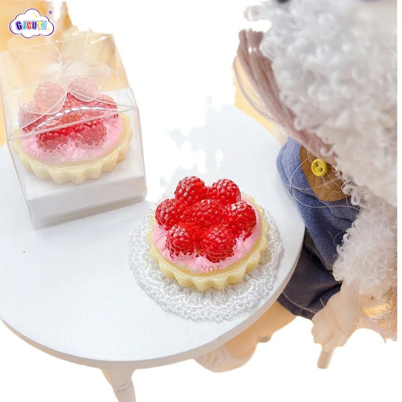 1:12 Dollhouse Miniature Strawberry Birthday Cake W/Transparent Packaging Box Kitchen Model Decor Toy Doll House Accessories