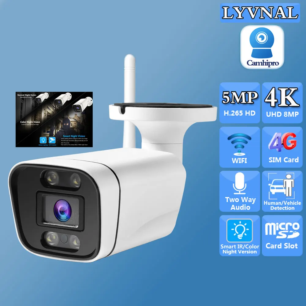3G 4G SIM Card So-ny415 4K 8MP Wireless Security IP Camera Wifi Two Way Audio Outdoor Dual light source IR/Color Night Version