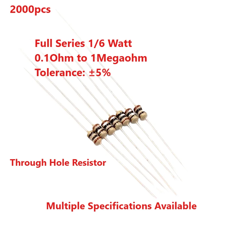 Carbon Film Resistor Kit 2000Pcs 1/8W 5% Assorted 1R-1M for DIY Electronics