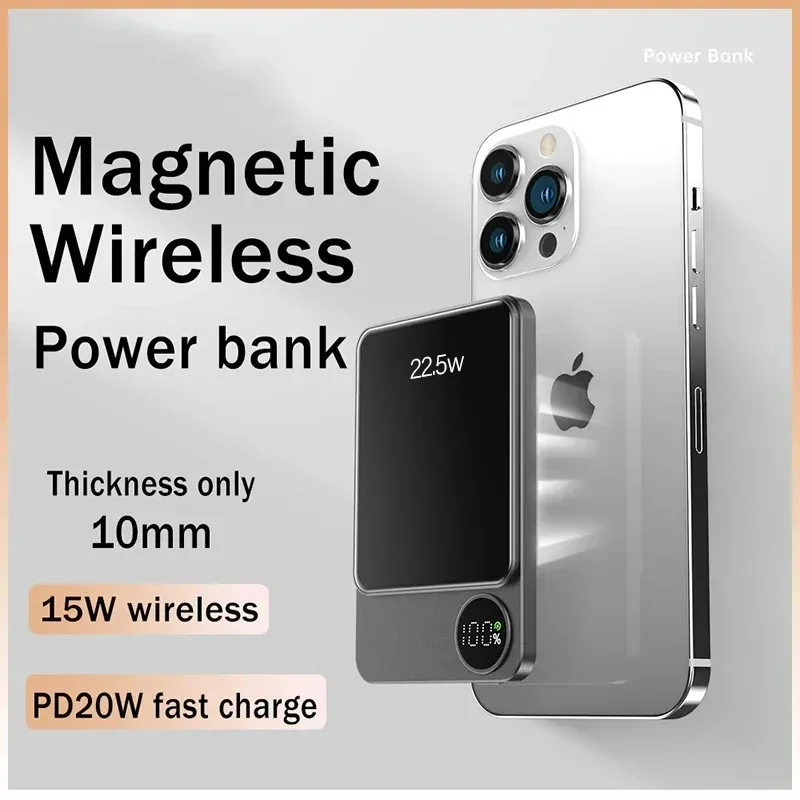 LED Wireless Power Bank 20000mAh Magnetic TypeC Fast Charger Portable For iPhone15 14 13 Xiaomi Samsung All Magsafe Series Phone