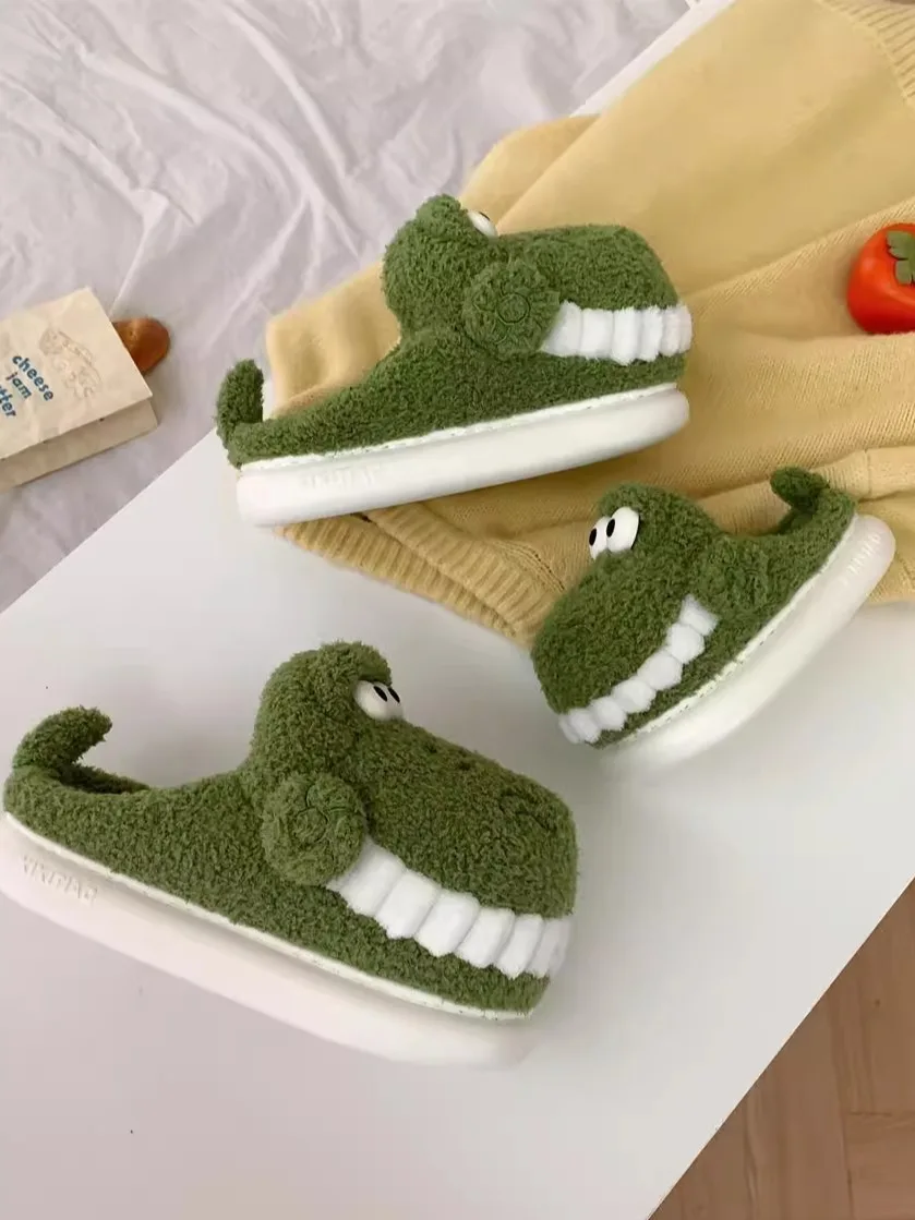 Funnycute Crocodile Cotton Slippers For Men And Women 2024 Winter Home Slipper Indoor Household Anti Slip And Warm Slippers