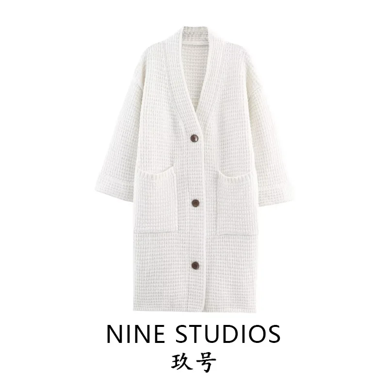 

Женский однотонный свободный повседневный удлиненный вязаный кардиган Nine Zar, универсальное пальто для поездок на работу, длинное све, V-Ne, полиэстер...