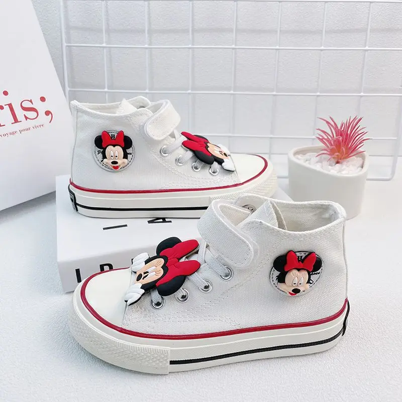 Disney Mickey Mouse Canvas Shoes 2024 New Kids Tennis Shoes Children White Shoes Tide Sport Shoes Casual Sneakers Size 26-37