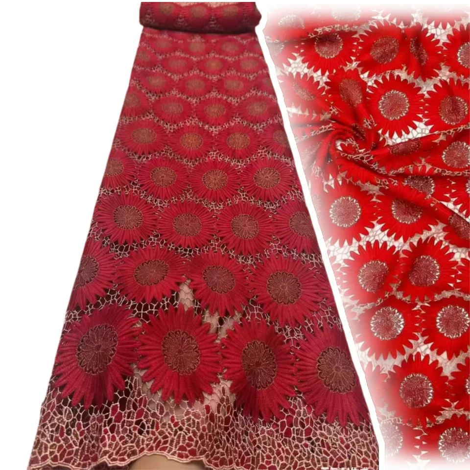 

Африканское гипюровое кружево, нигерийская водорастворимая ткань с пайетками и бисером для пошива праздничных платьев и женской одежды, 5 ярдов, 2369