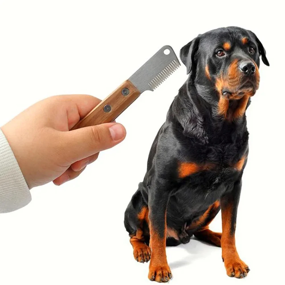 Professional Dog Comb Stainless Steel Wooden Handle Stripping Knife Pet Hair Remover Grooming Tools Undercoat Brushes