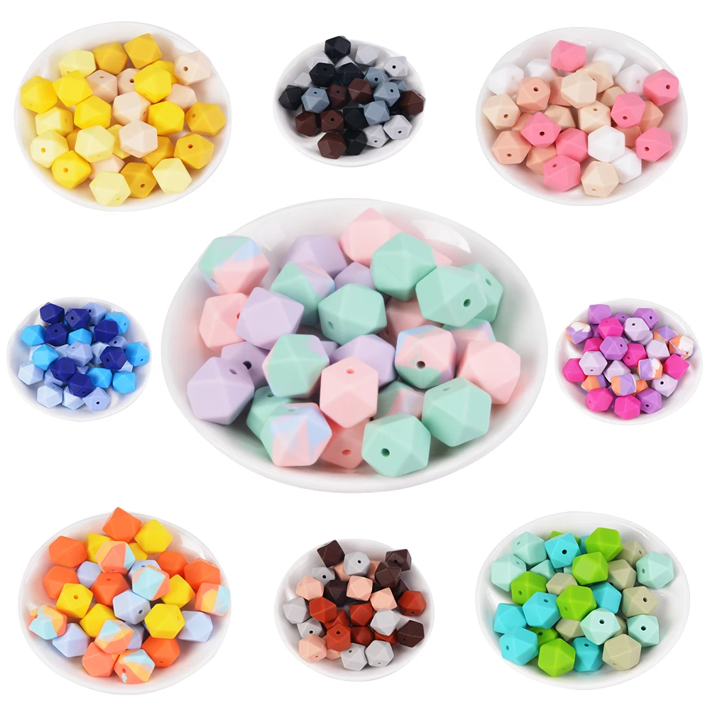 LOFCA 32Pcs 14mm Hexagon Silicone Beads Pearl DIY Food Grade Hexagon Beads For Jewelry Making DIY Necklace Bracelet Accessories