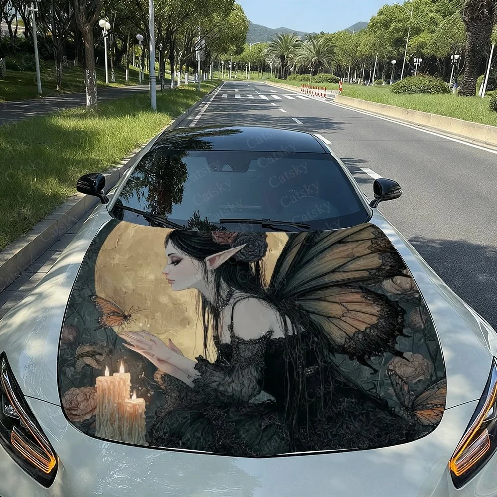 

Butterfly Wings Girl Car Hood Sticker PVC Self Waterproof Stick, Striking Auto Exterior Accessories Decor Protect Gift for Lover