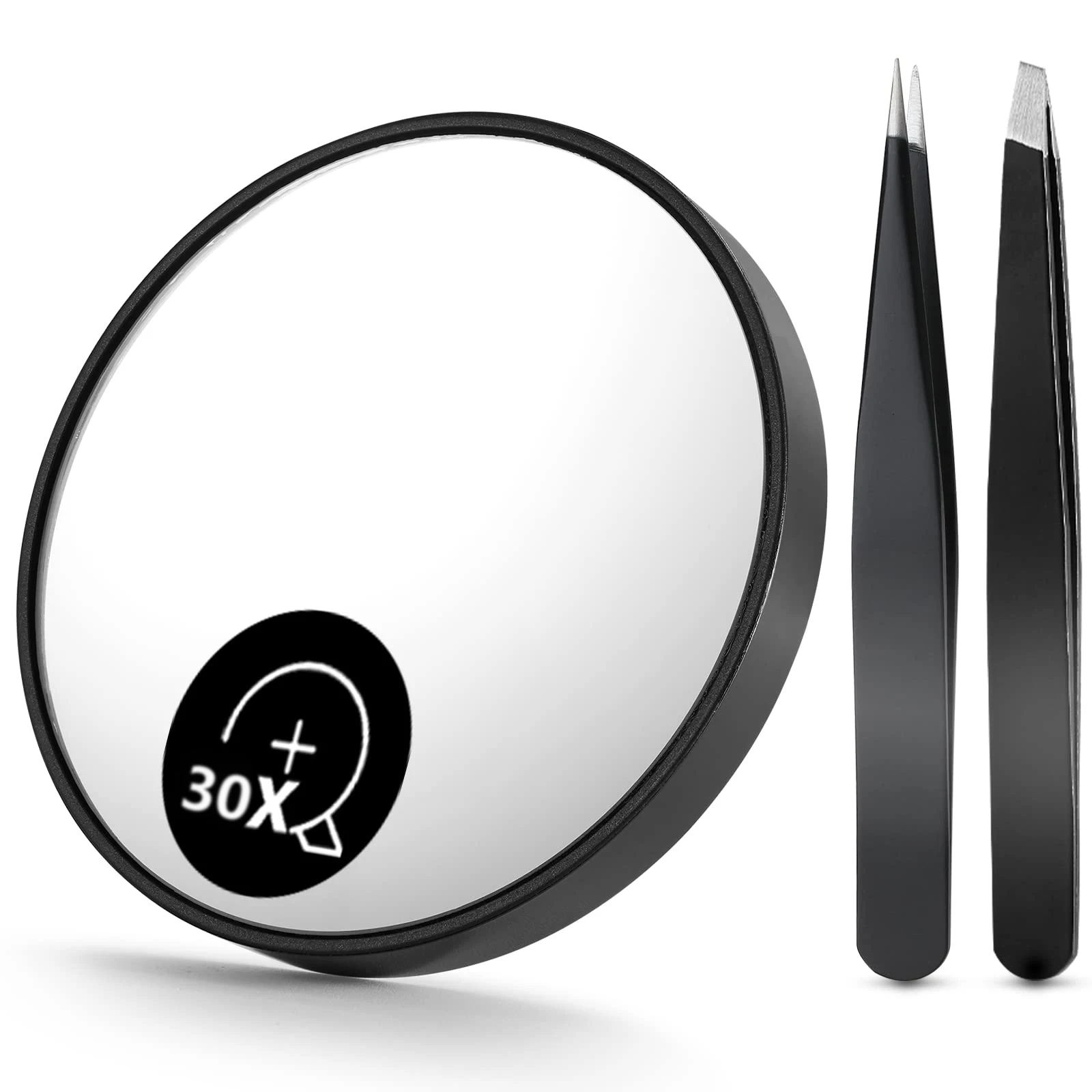 

30X Magnifying Mirror, Small Magnifying Mirror with Suction Cup and Tweezers, As a Travel Mganifying Mirror, Compact Mirror Set