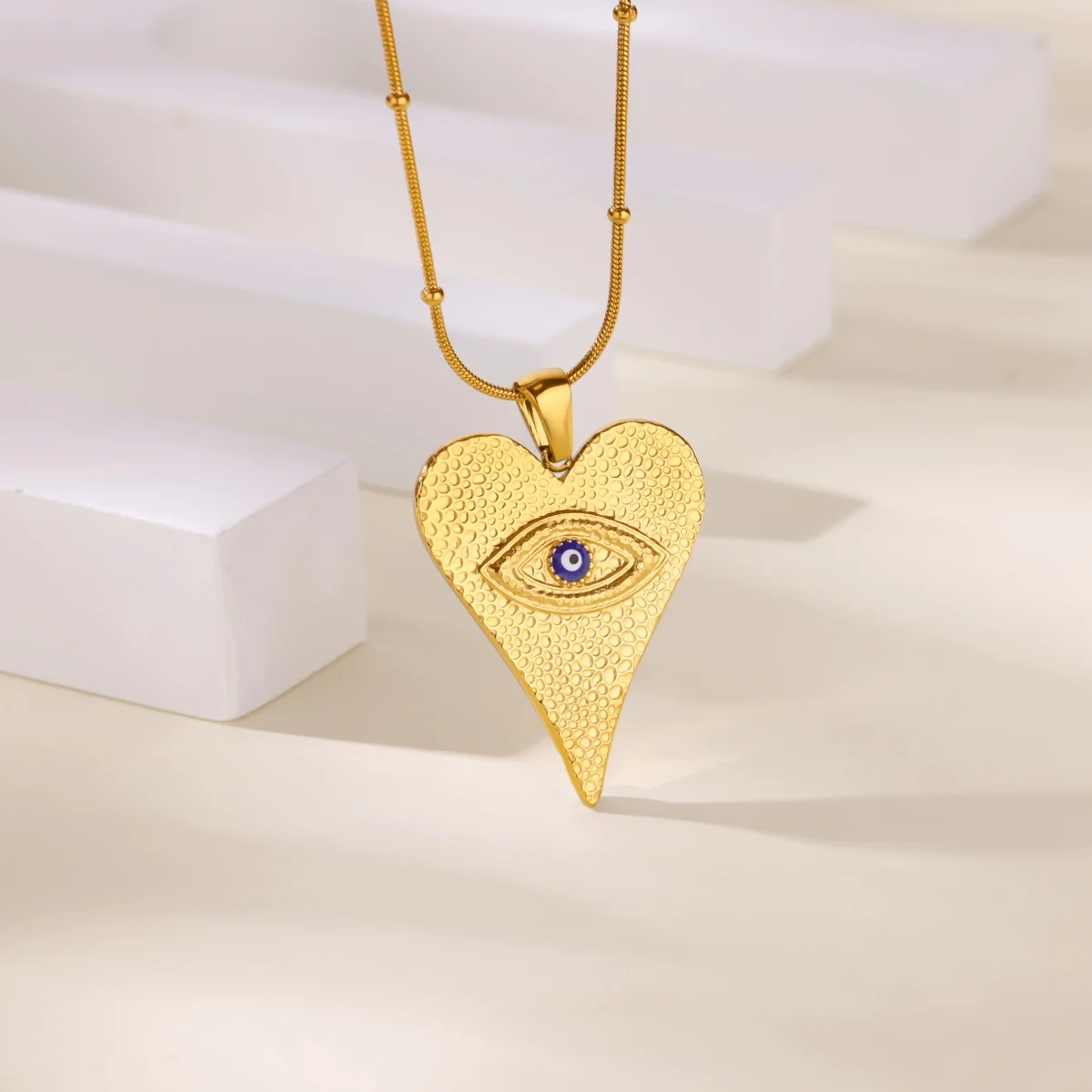 

Dainty Heart Evil Eye Necklace For Women Stainless Steel Blue Turkish Eye Pendant Protector Necklace Talisman Jewelry Gift