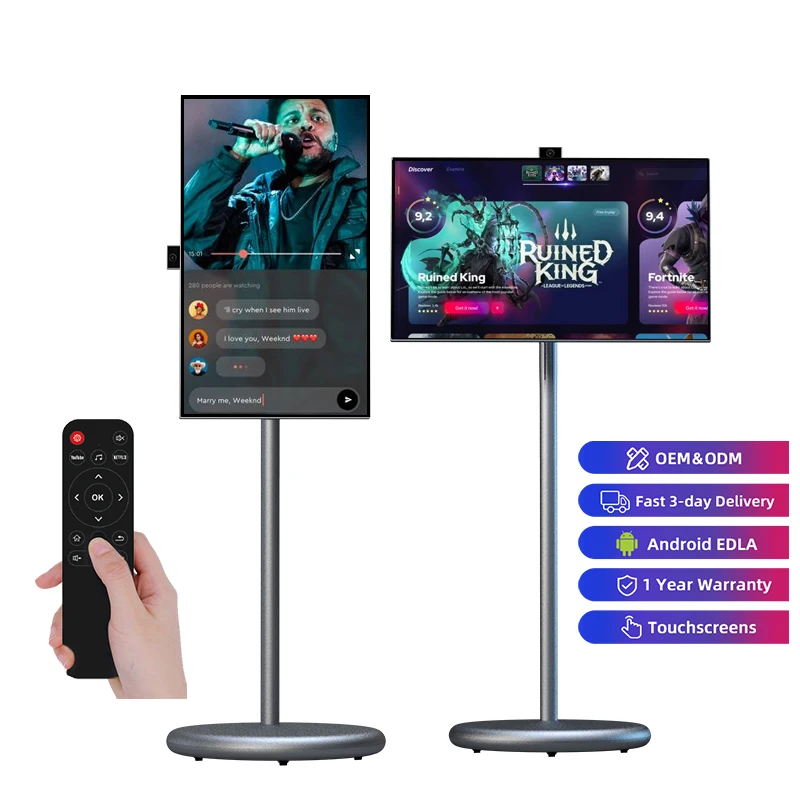 

2024 New 27 Inch Smart Portable Tv With Battery Multi Function 32" Mobile Tv Display Touch Screen Portable Smart Tv