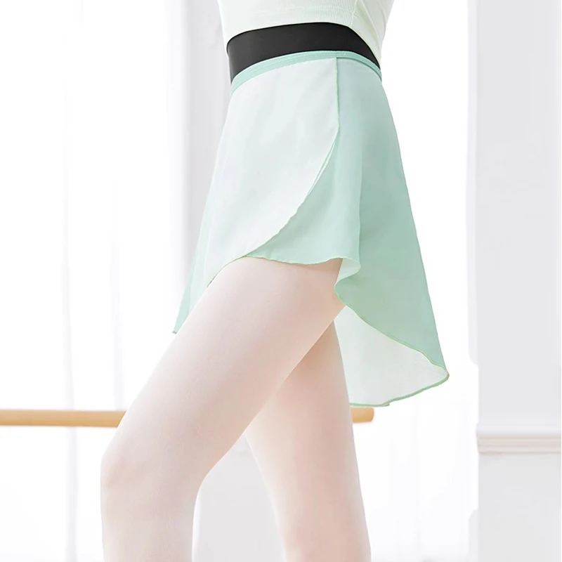Nova saia de balé feminina meninas mini chiffon ballet envoltório saia dancewear prática gradiente ginástica dança saia gravata aberta saias
