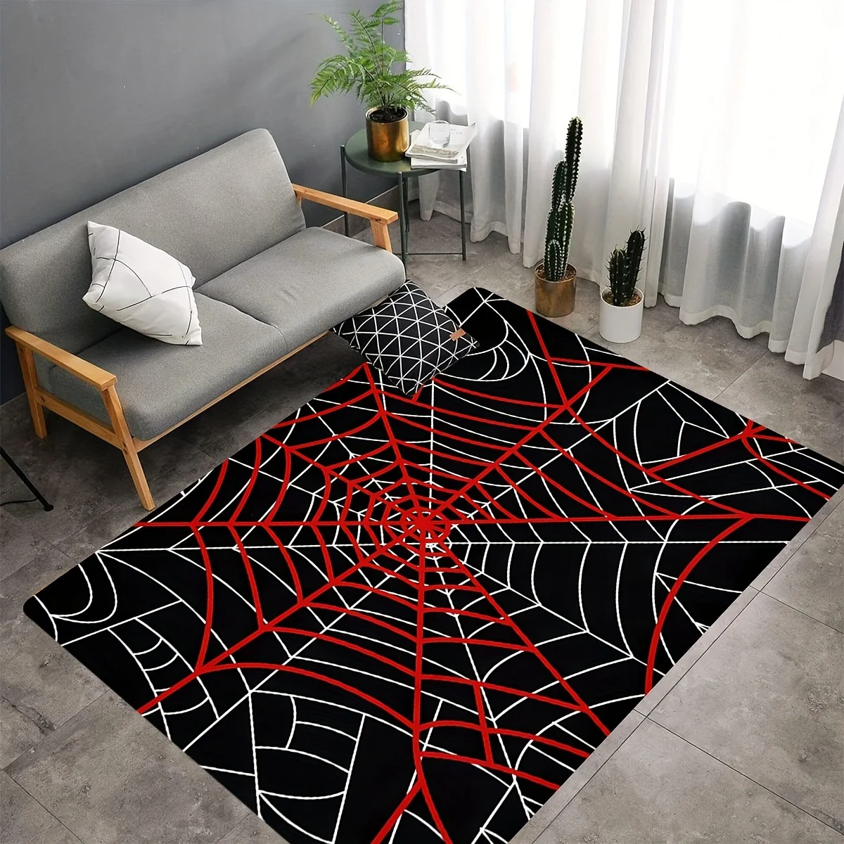 Halloween Spider Web Doormat, Black Red Gothic Entrance Rug, Scary Horror Floor Mat, Non-Slip Home Decor for Party & Entryway