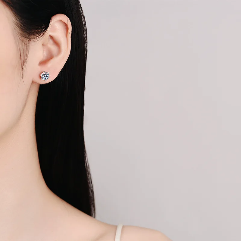 4ct Moissanite Screwback Stud Earrings Women 925 Sterling Silver Pass Tester Mosan Diamond Ear Studs Hip Hop Jewelry Wholesale