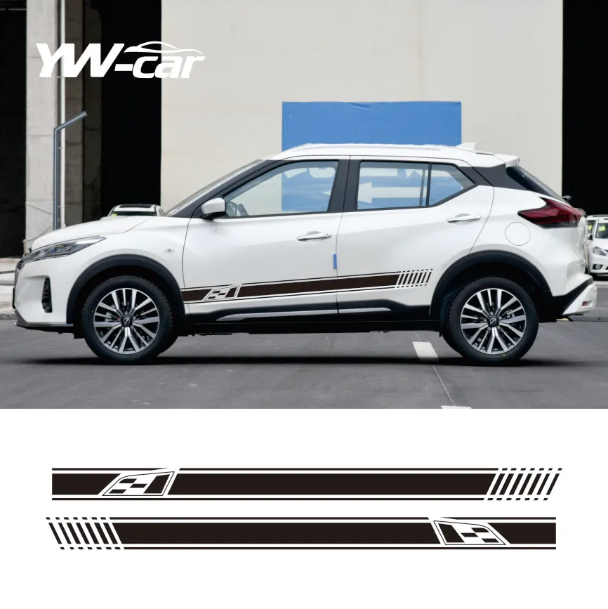 

2Pcs Car Door Side Skirt Stickers for Nissan Kicks Auto Body Long Stripes Graphic Vinyl Film Decals Car Tuning Accessories