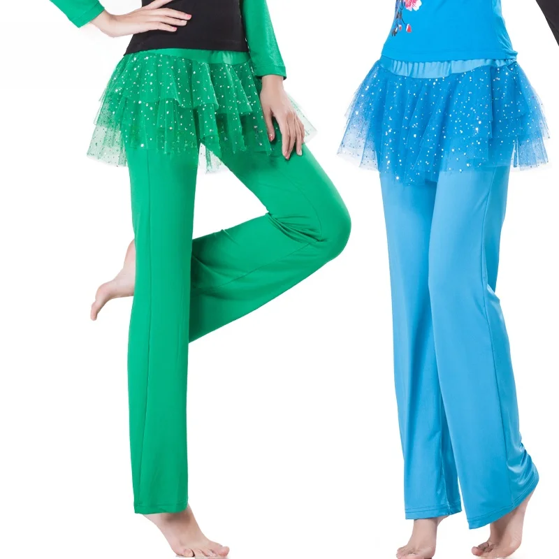 Women's Dance Pants Skirt Square Dance Long Pants Summer Adult Middle-Aged And ly Me Sequin Skirt Cotton Polyester