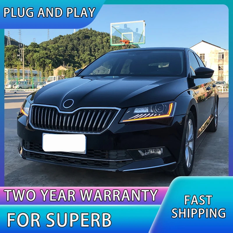 Skoda Superb 헤드 라이트 2016 2017 2018 DRL 주간 주행등, LED Bi Xenon 전구 안개등, 자동차 액세서리 헤드 램프