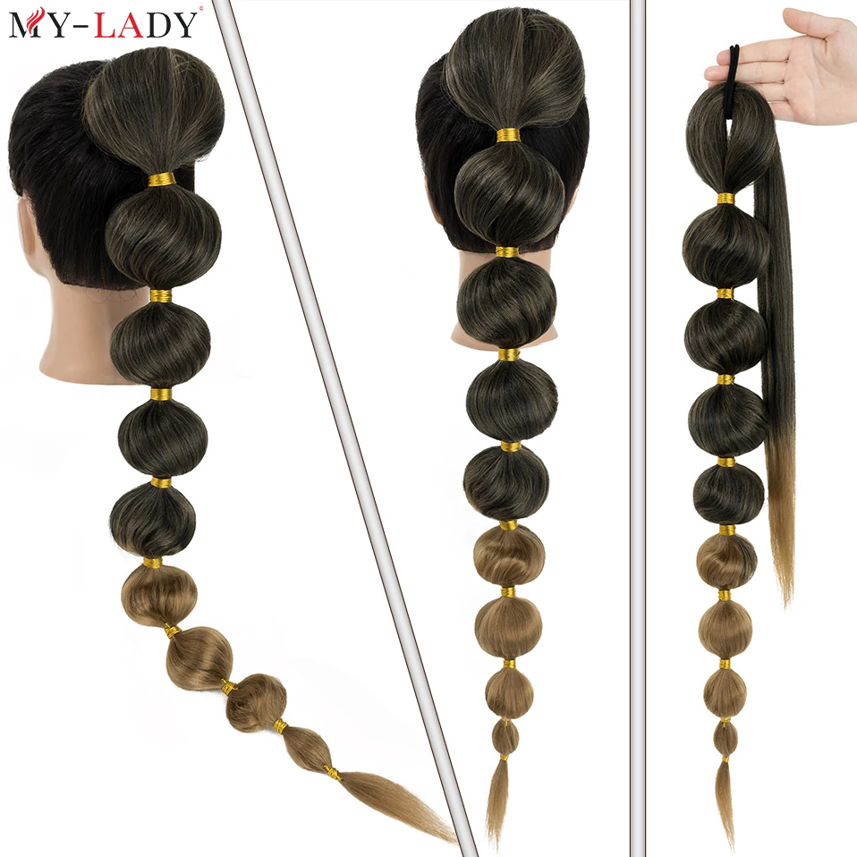 My-Lady 34\'\' Synthetic Ponytail Extensions Bubbles Hair 120g Long Straight Hair Tail Hair Extensions Wrap Rubber Band Fake Hair