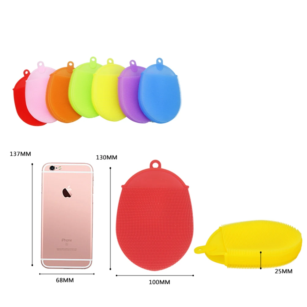 

Silicone Bathing Brush Blue Food Grade Thick Bristles Handheld Massage Shower Scrubber Facial Cleansing Pads Hanging Loop