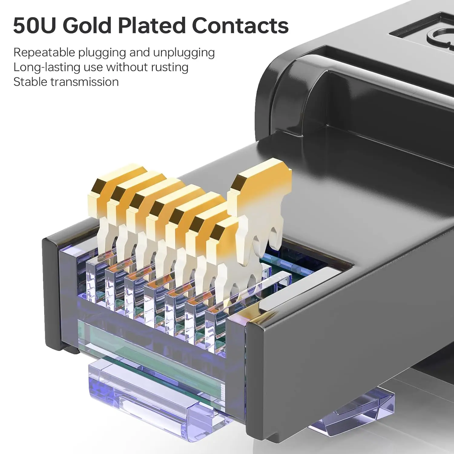 موصلات RJ45 Cat6 أداة إيثرنت مطلية بالذهب مجانًا وقابلة لإعادة الاستخدام لكابلات 22-24 AWG عبوة من قطعتين