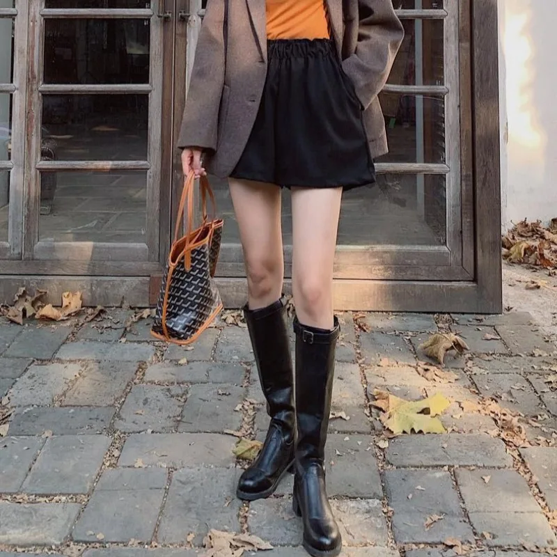 Pantaloncini Donna Autunno Inverno Lana Streetwear Solido Stile coreano Chic Lady Comodo Elegante Vintage Baggy Casual Elastico in vita