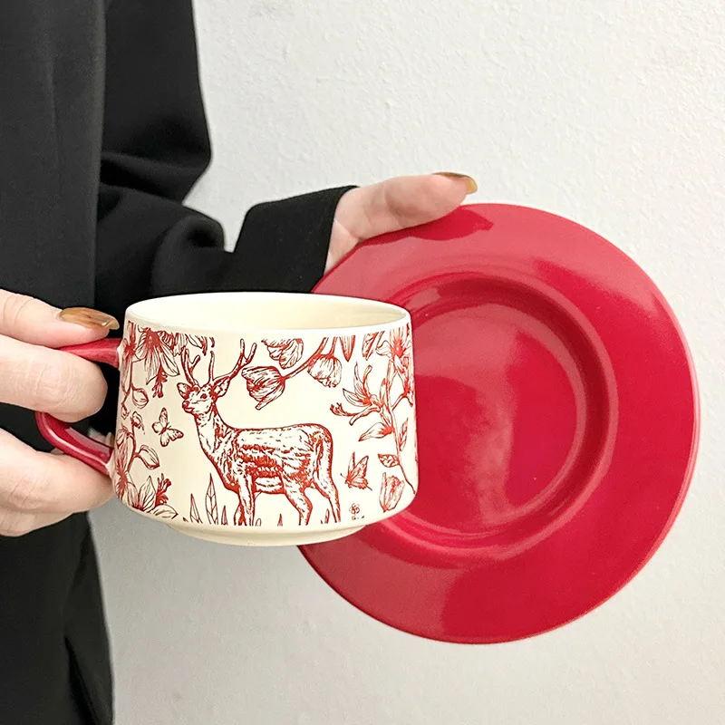 Nuovo stile europeo di alta qualità tazza da caffè piattino creativo in ceramica il modello cervo tazza da caffè tazza da tè piatto regalo