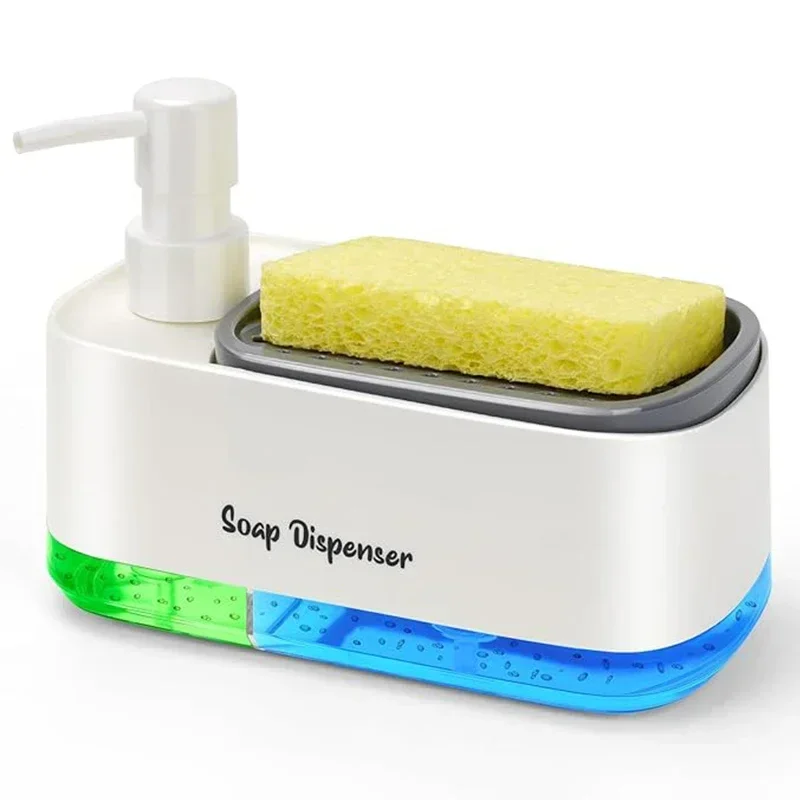 Hand and Dish Soap Dispenser Dual Soap Dispenser with Sponge Holder 3-in-1 Countertop Soap Pump Dispenser for Kitchen Sink