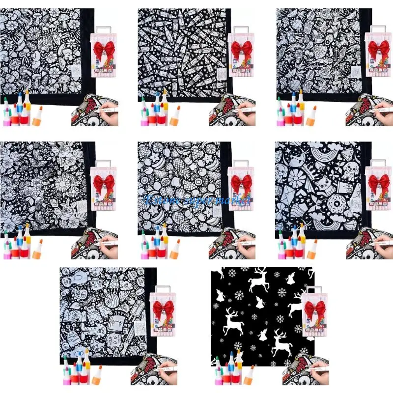 090B Coloring DIY Washable Blanket Set with 12pcs Colored Pens 50 × 60in Color Your Own Throw Blanket Creative Art Projects