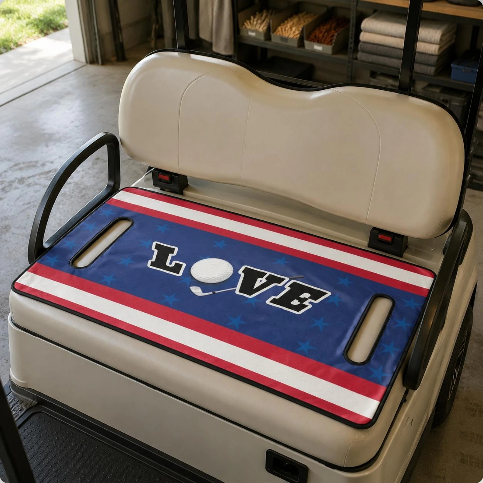 Golf Vehicle Seat Cover Black Trimmed Border Printed Golf Seat Cover Recreation Gear Secure Secure and Simple to Install
