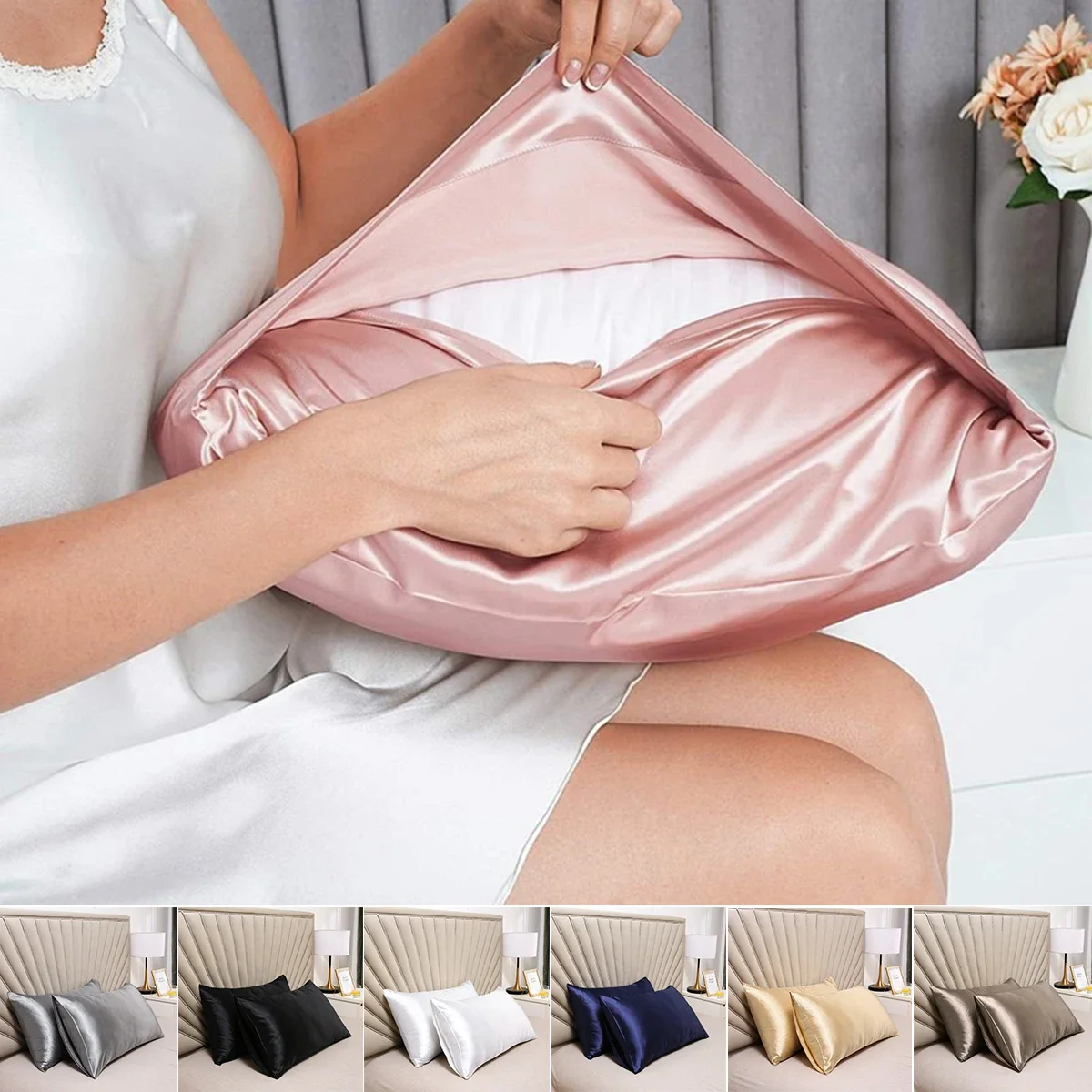 

Luxury Satin Pillow Cover for Hair Skin Silk Satin Pillowcase Pillow Cases , Imitation Silky Pillow Cover with Envelope Closure