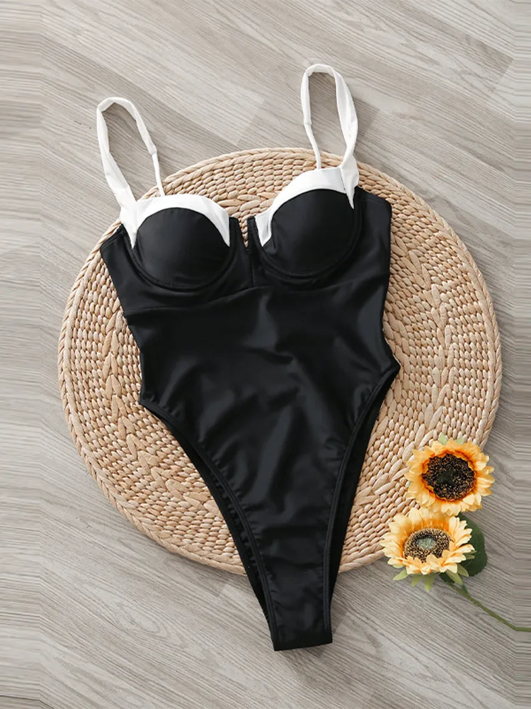 Frauen Sexy Slim Fit Bikini Badeanzug Backless Patchwork Farbe Ärmellose Hohe Taille Einteilige Badeanzüge Neue Strand Bademode