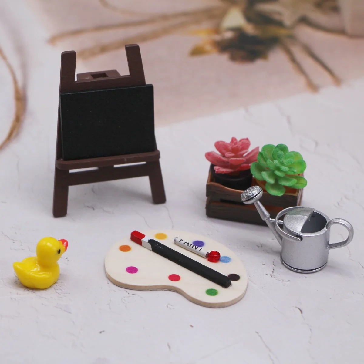 Doll house mini painting art set, miniature field sketching scene props model accessories