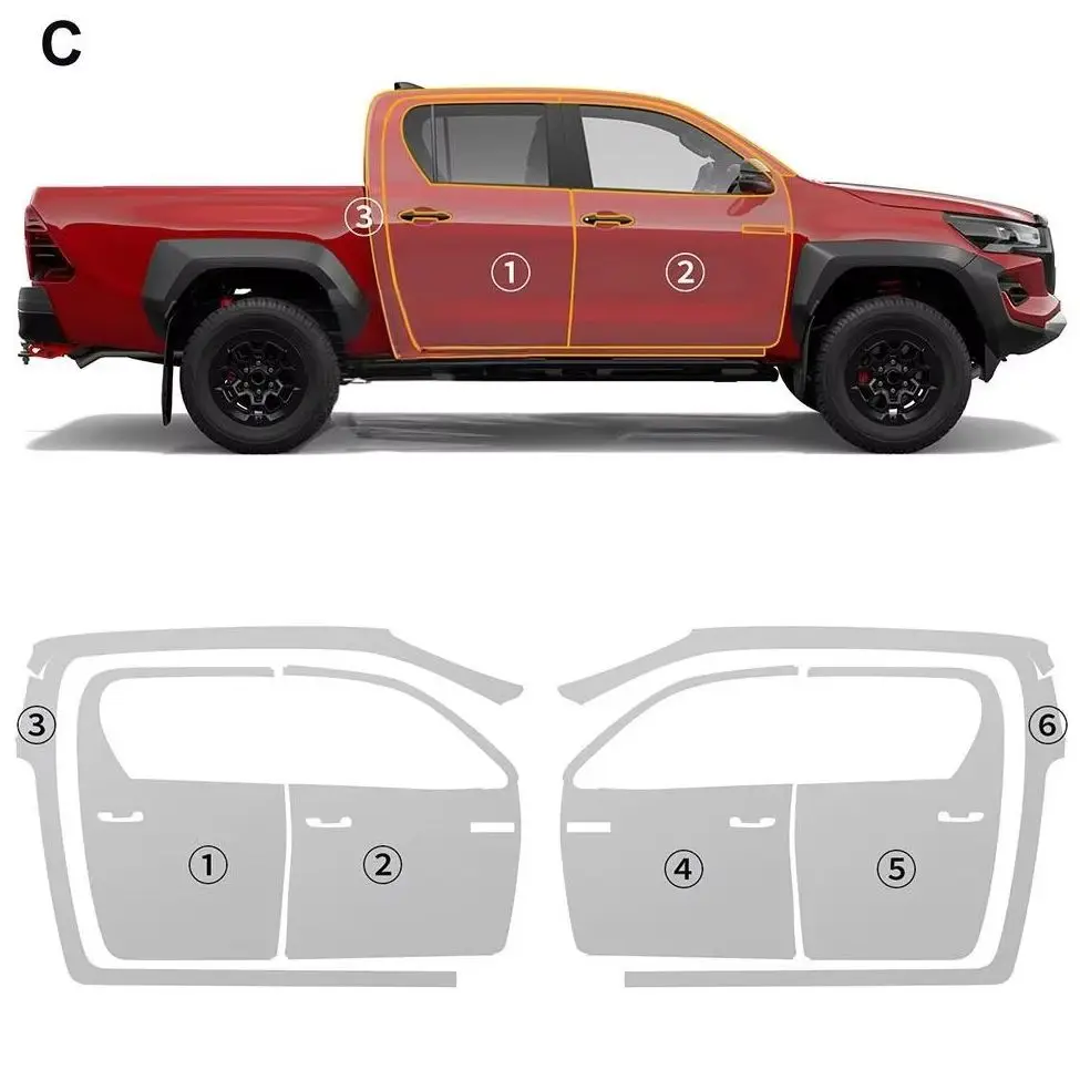 8.5Mil Pre-cut PPF For Toyota Hilux GR Sport 2024-2025 TPU Clear Paint Protection Film Scratch-Resistant Exterior Accessories