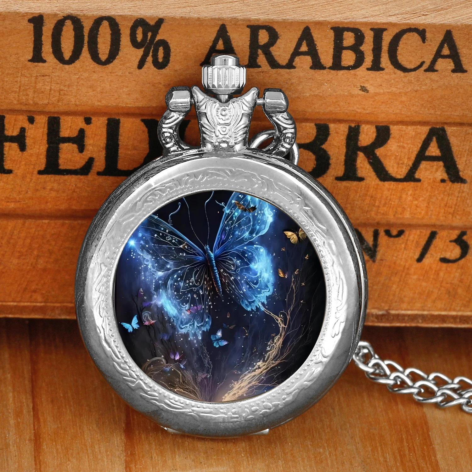 Butterfly Design Vintage Quartz Pocket Watch for Women Men Necklace Pendant Clock Chain Kids Pocket Watch Special Gift Souvenir