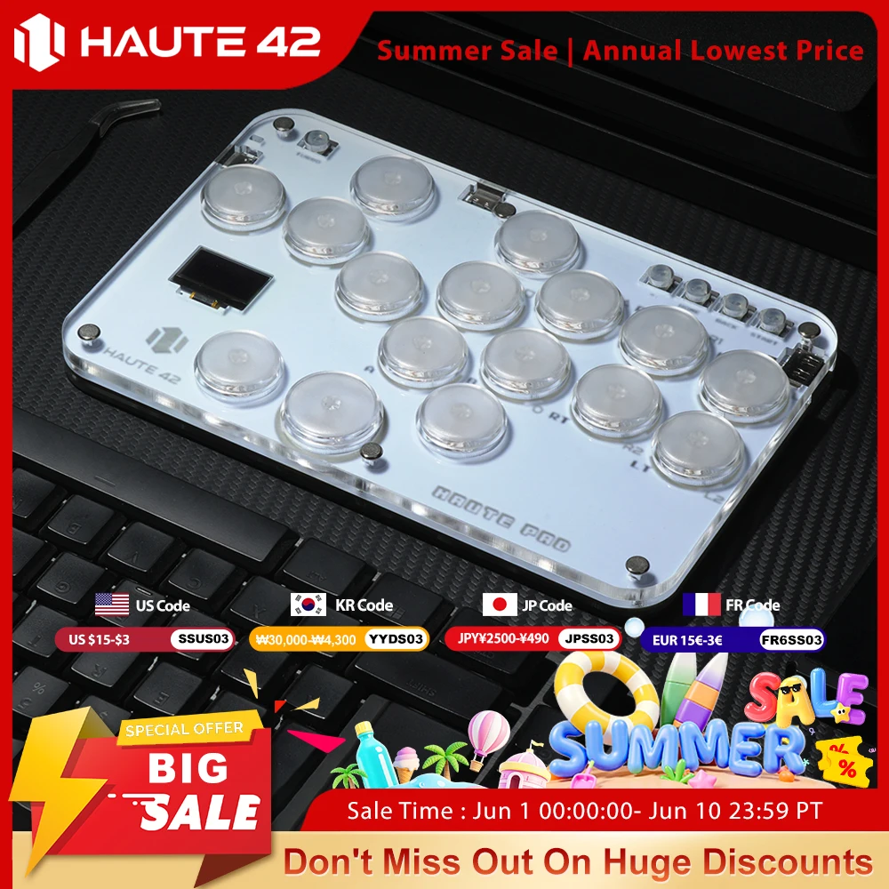 Joystick Arcade Haute42, Controlador Hitbox sin Palanca, Palancas de Combate para PC / PS4 / Switch, Mini Hitbox, Palanca Arcade para Juegos de Lucha