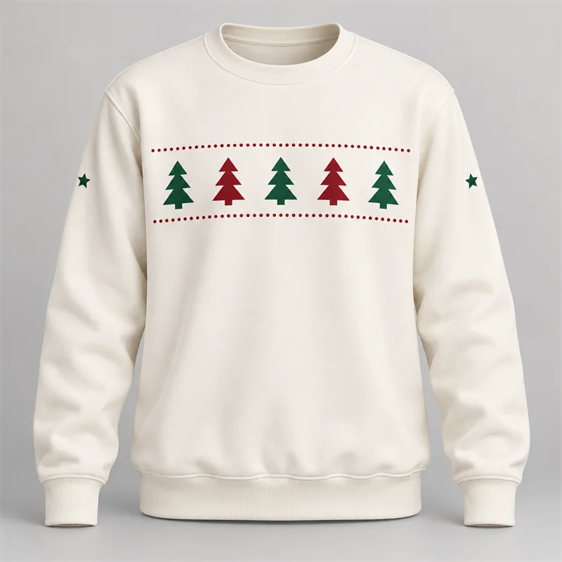 Minimalist Christmas Crewneck Sweatshirt Men Simple Snowflake Tree Deer Print Long Sleeve Casual Holiday Pullover Top