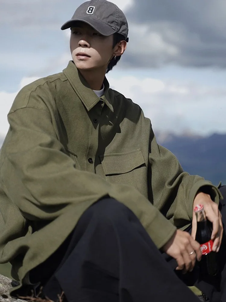 

Retro Japanese Sle Long Sve Men's irt Winter Work Jaet Fce Lined Thiened ket Design Military Sle Coat