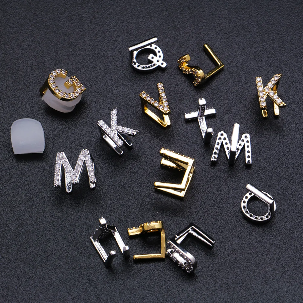 A-Z Letters False Teeth Protector Dentistry Tools Hip Hop Rapper Dental Instruments Single Braces Cosplay Dental Accessory Metal