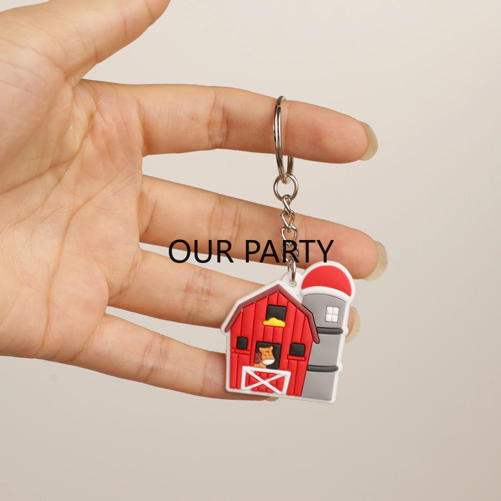 8Pcs/set Cute Farm Animal Theme Keychains Backpack Pendant for Kids Birthday Party Favors Baby Shower Goodie Bag Pinata Fillers